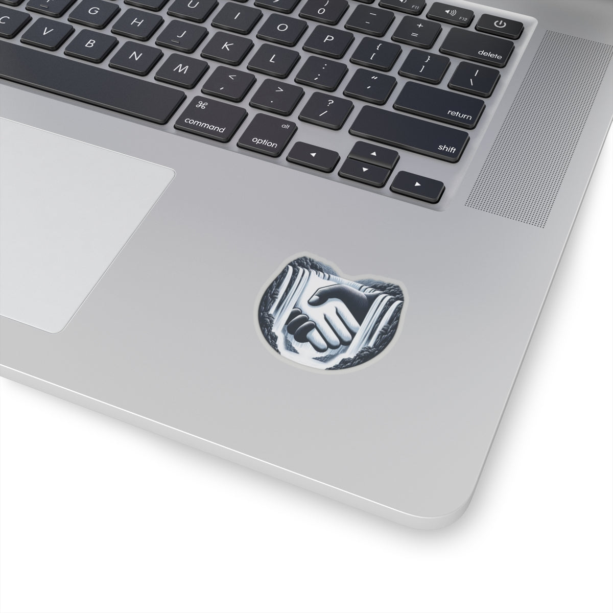 Stickers - Black and White Handshake Across Waterfalls Design