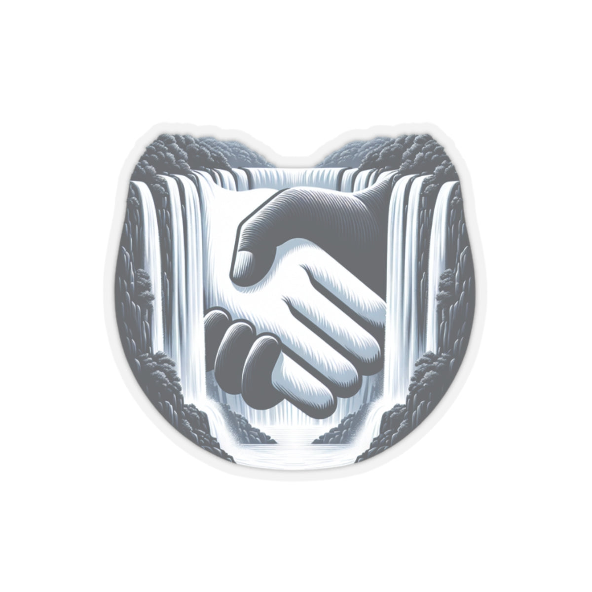 Stickers - Black and White Handshake Across Waterfalls Design