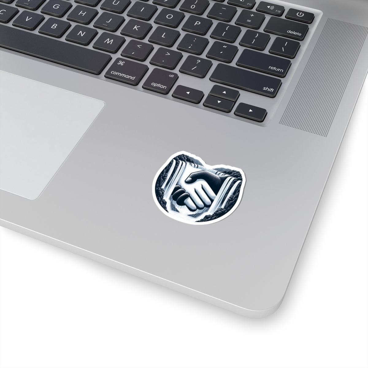 Stickers - Black and White Handshake Across Waterfalls Design