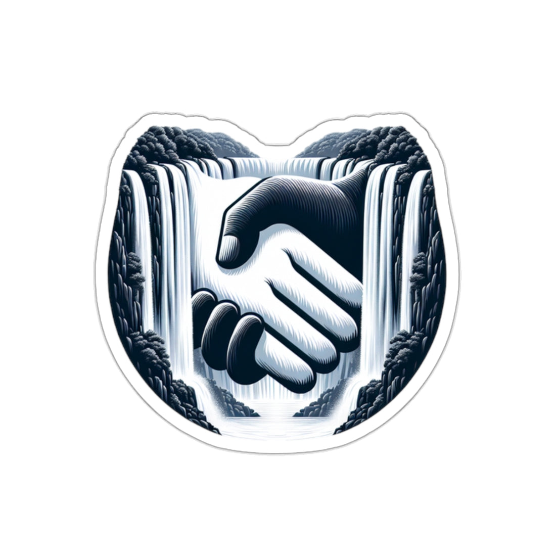 Stickers - Black and White Handshake Across Waterfalls Design