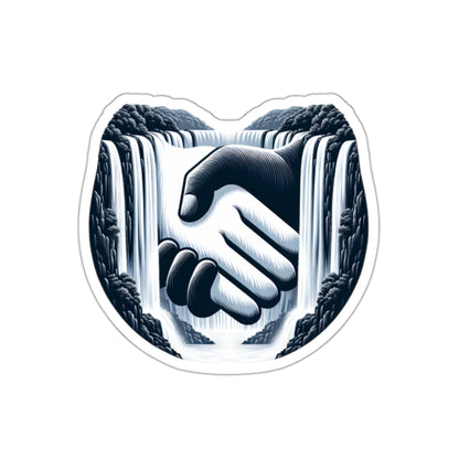 Stickers - Black and White Handshake Across Waterfalls Design