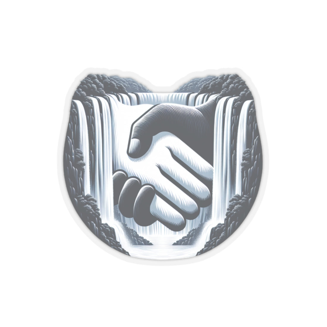Stickers - Black and White Handshake Across Waterfalls Design